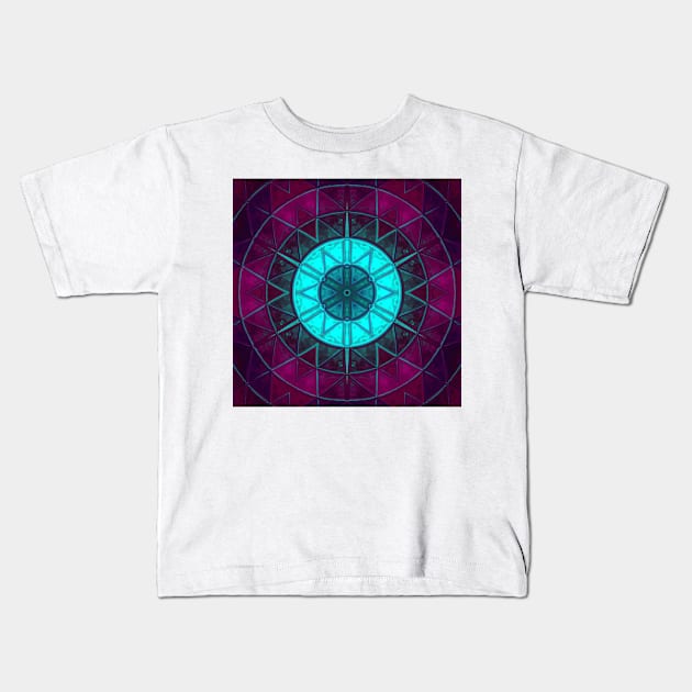 Mosaic Mandala Flower Blue and Purple Kids T-Shirt by WormholeOrbital